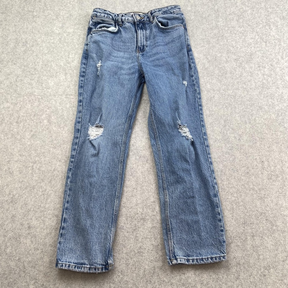 Wrangler High Rise Rodeo Straight Crop Jeans Womens 6/28 (26x25) Blue Distressed